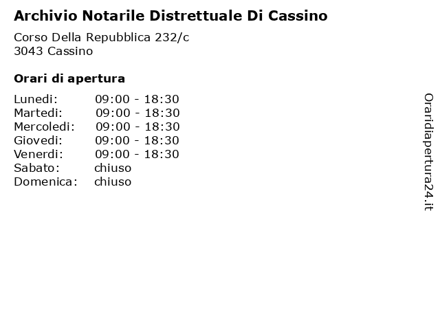 Orari di apertura Archivio Notarile Distrettuale Di Cassino